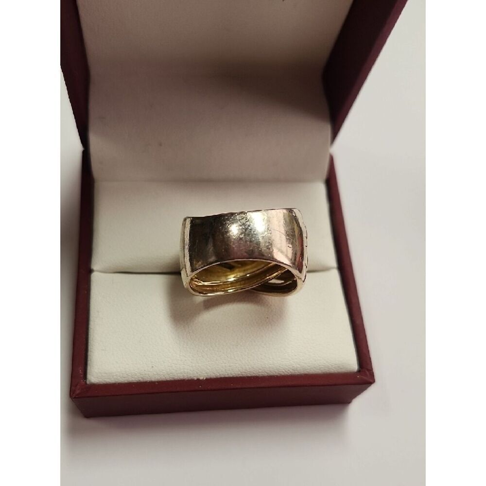 Sterling Silver Ring With Gold-Tone Overlay Crossover Band Ring 8.5 - Picture 4 of 5